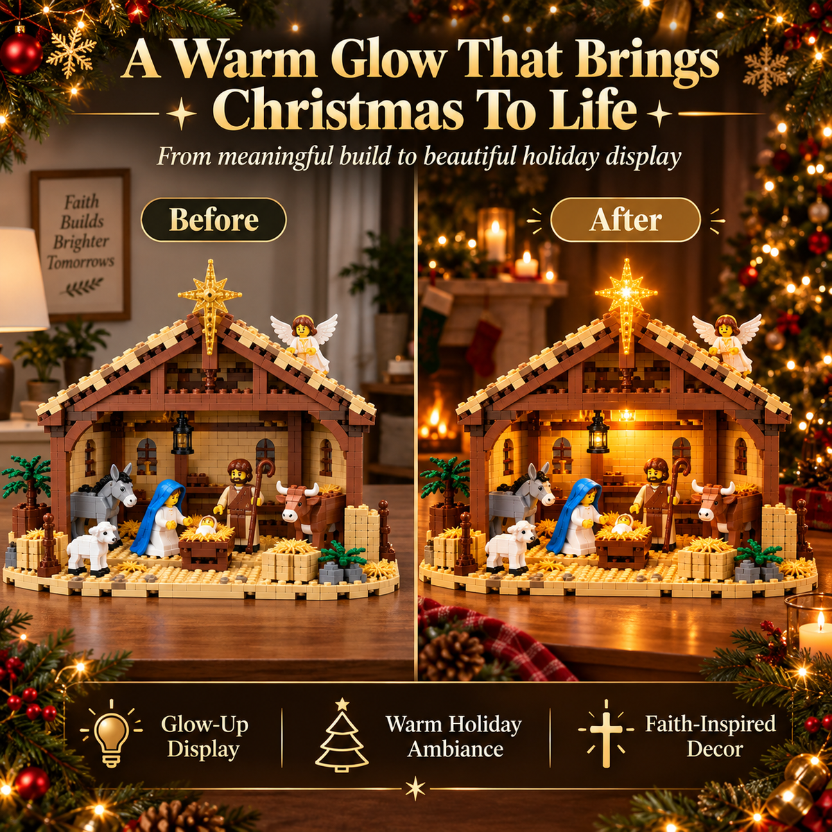 Nativity Scene Building Blocks Set – Birth of Jesus with the Star of Bethlehem