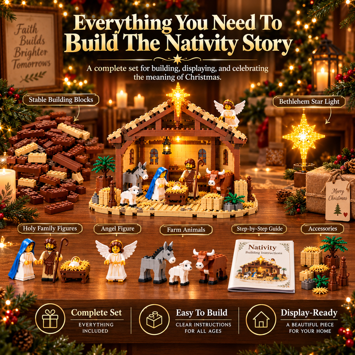 Nativity Scene Building Blocks Set – Birth of Jesus with the Star of Bethlehem