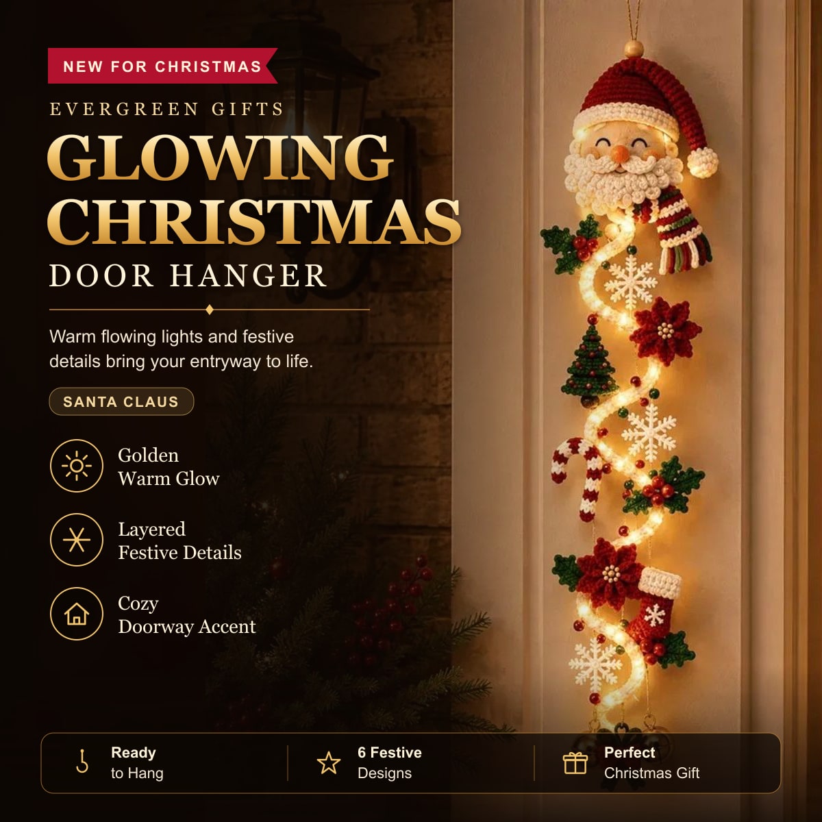 Glowing Christmas Door Hanger – Santa Claus